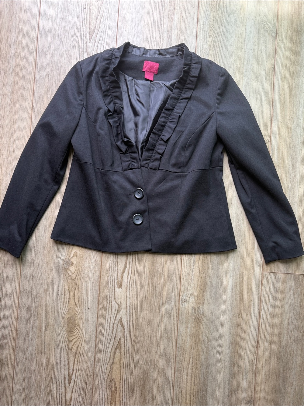 212 Collection Black Ruffle-Trim Blazer Jacket